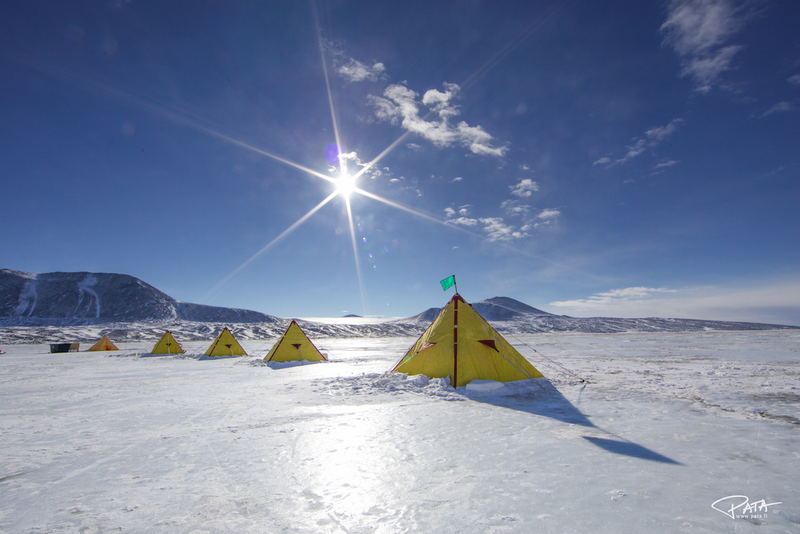 Sleeping tends set up near a diving site on the Ross Ice Shelf. Photo Courtesy Patrick Degerman